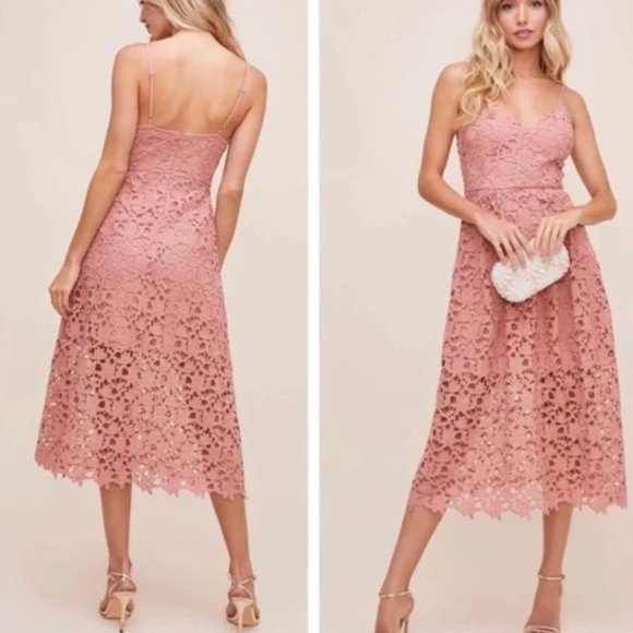ASTR The Label Lace A Line Midi Dress in Pink Mauve Women's Size Medium - Picture 1 of 11